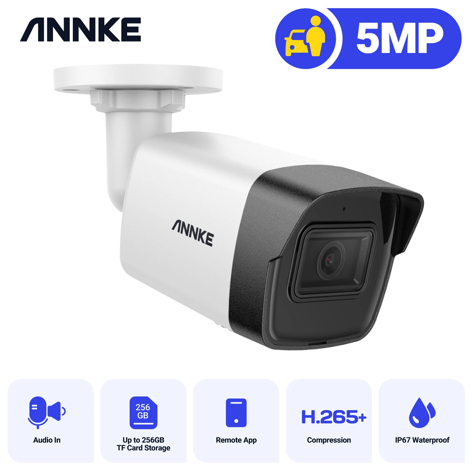 

ANNKE Smart 3K 5MP PoE Security Camera Human/Car Detection IP Cam Surveillance Cameras with Audio Recording IR night vision