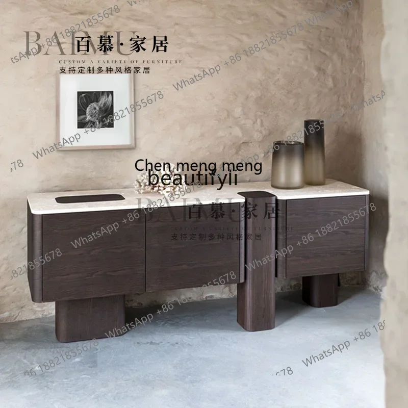 New arrive Minimalist solid wood dining side cabinet marble entrance home high-end designer decorative locker