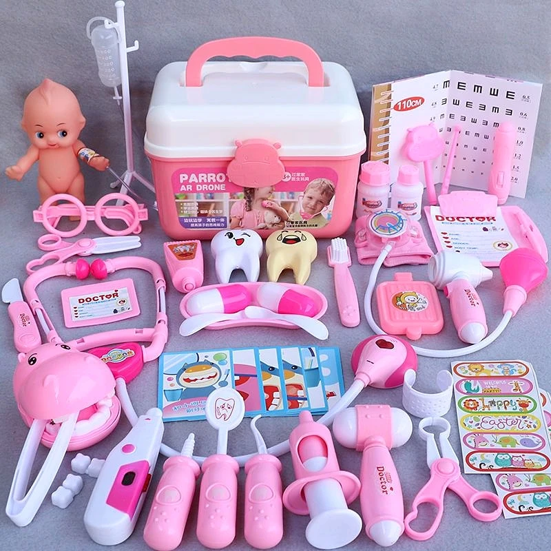 35-51pcs/Set Girls Role Play Doctor Game Medicine Simulation Dentist Treating Teeth Pretend Play Toy for Toddler Baby Kids