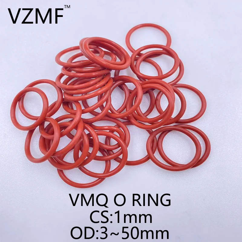 

VMQ Red Silicone O-Ring OD 3~50mm Thickness CS 1mm Sealing Ring Waterproof & Insulated Gasket Washer