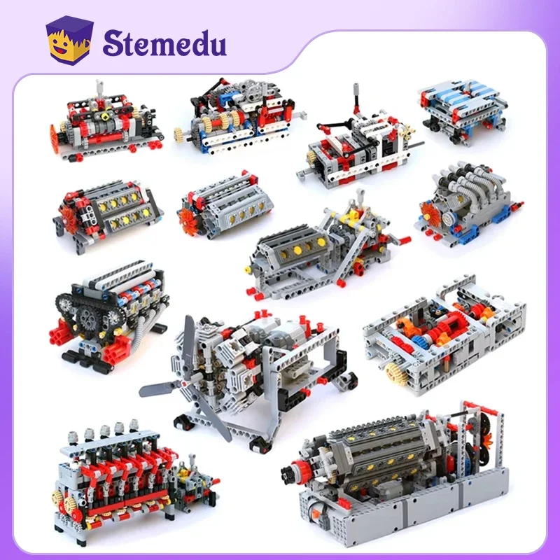 Creative Electric DIY Toys MOC Technical 4/6 Speed Gearbox Reverse Gear V8/V16 Engine M Motor AA Battery Box Building Blocks