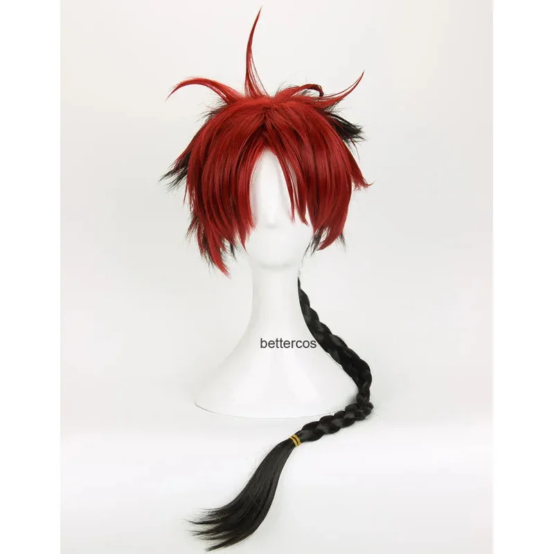 Seraph of The End Crowley Eusford Cosplay Wigs Styled Black Red Braided Heat Resistant Synthetic Hair Wig   Wig Cap