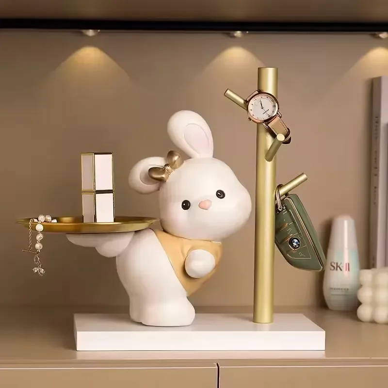 Key Rabbit Storage Rack Door Entrance Decoration Statue Living Room Decor Handmade Finished Products Can Hang Jewelry