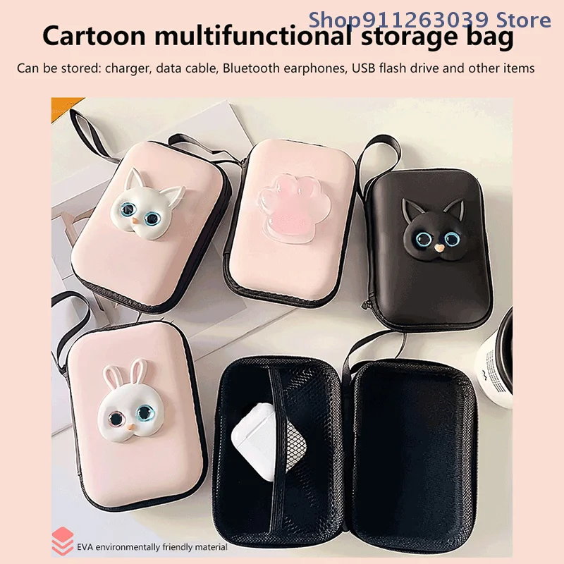 Cute Cat Eva/Leather Digital Product Organizer Headphone Cable Organizer Charger U Hard Drive Travel Storage Bag