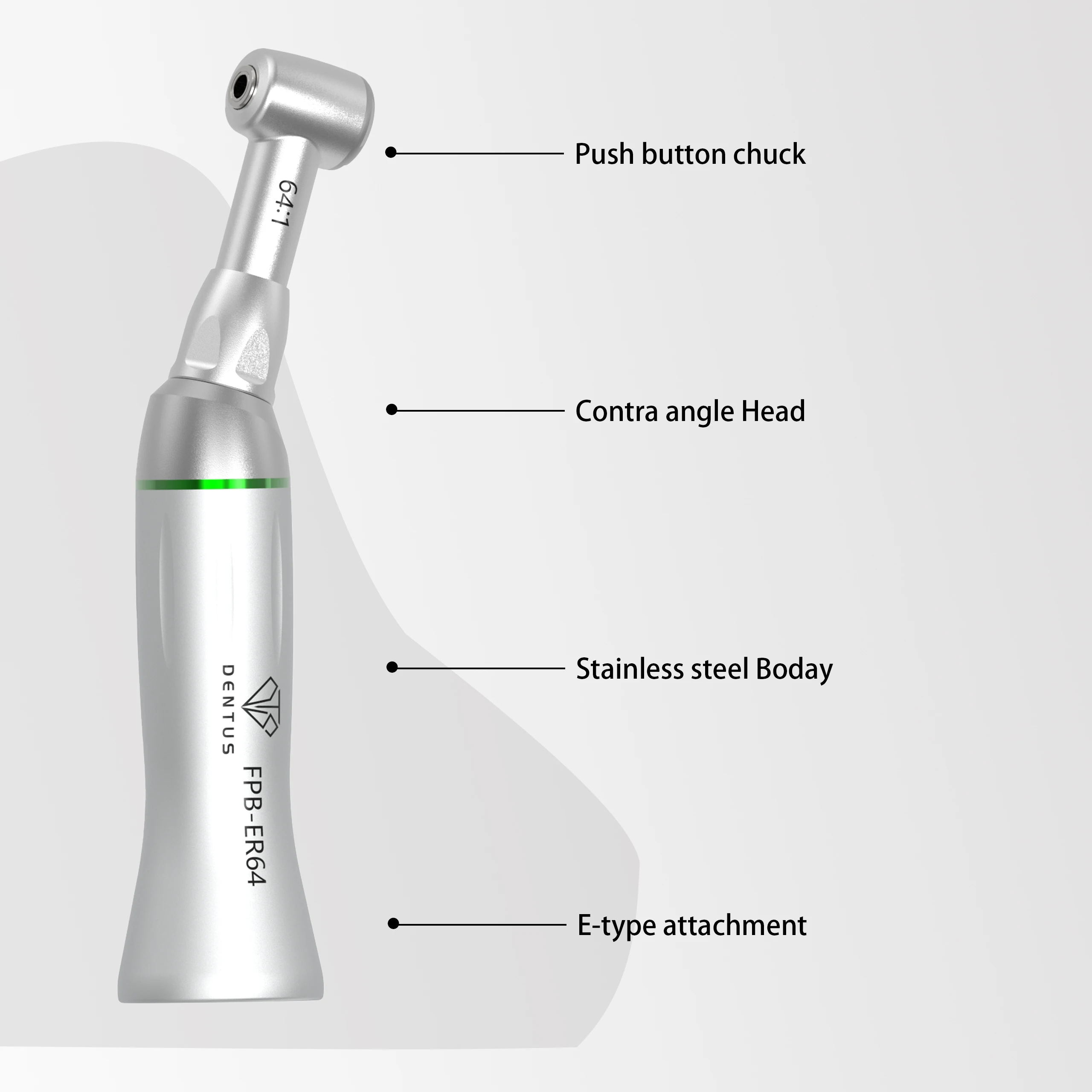 

ER64 64:1 Reduction Conntra Angle Den tal Handpiece Push Button Chuck Slow Speed Handpiece Motor Den tal Laboratory Items