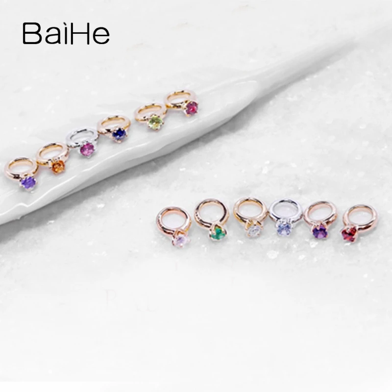 BAIHE Solid 18K Rose Gold 0.10ct Natural Garnet Fine Jewelry Small Ring Gem Pendant Women Fine Jewelry Pingente Anel Pequeno