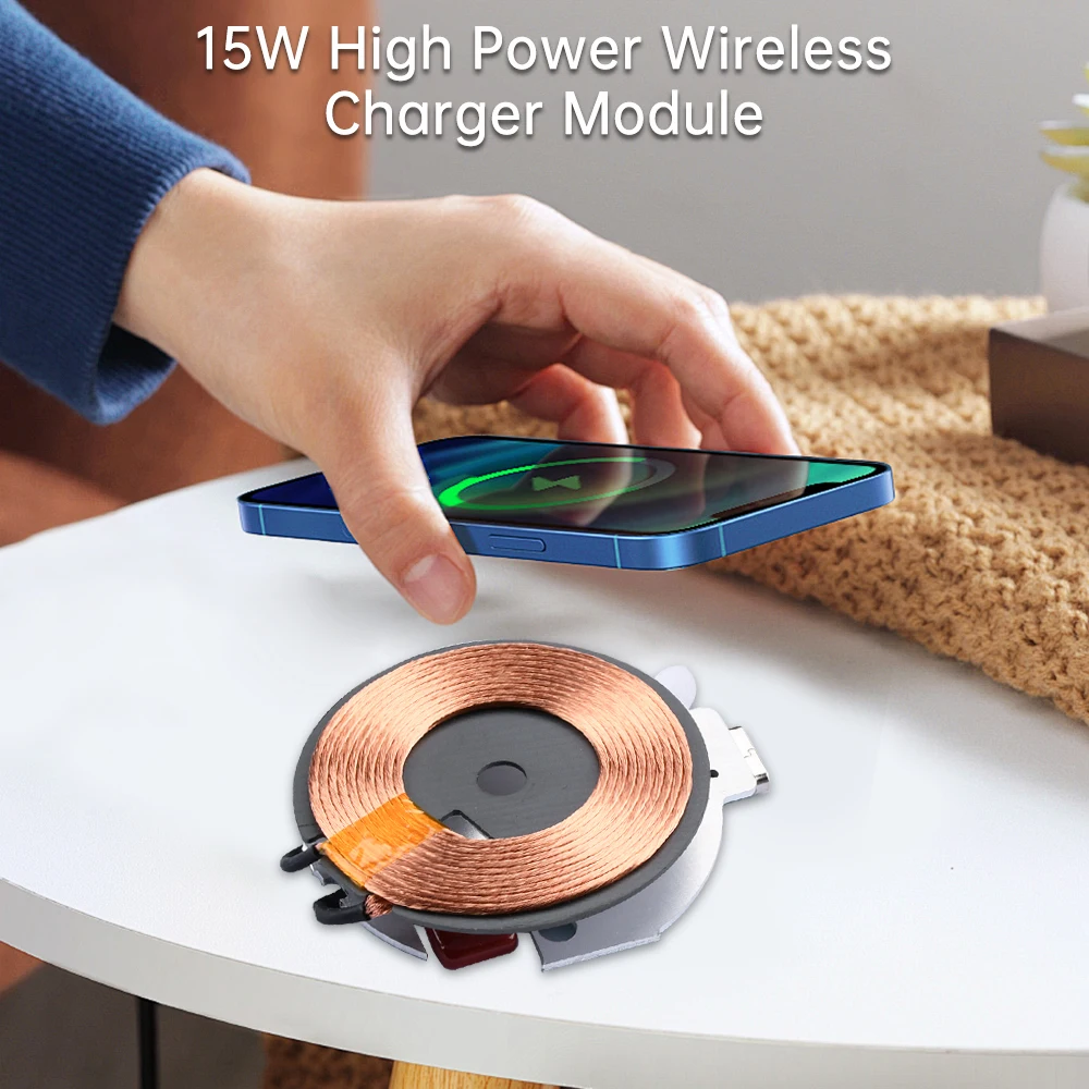 15W/10W/7.5W/5W Automatic Identification High Power Wireless Charger Module DC5-12V Support Magnetic Absorption Wireless Charge