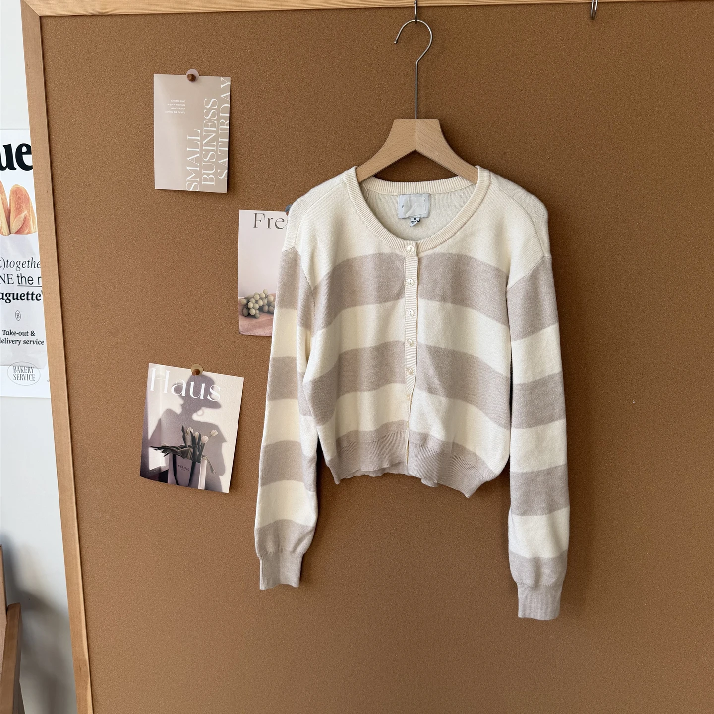 Cárdigan Corto de Punto con Cuello a Rayas Clásico, Estilo Japonés, Cálido y E, Estilo Casual para el Trabajo, Manga L...