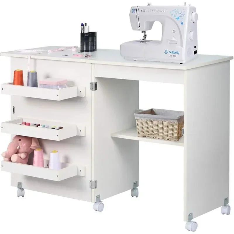 #For Sewing Table,Folding Sewing Craft Cart&Sewing Cabinet Miscellaneous Sewing Kit Art Desk with Storage Shelves and Lockable C