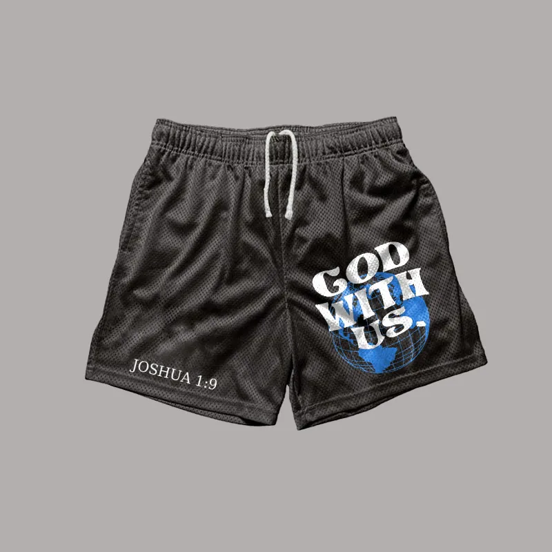 

Summer Fashion Retro God with Us Print Casual Street Shorts Breathable Quick Dry Training Gym Fitness Running Sport Shorts Moto