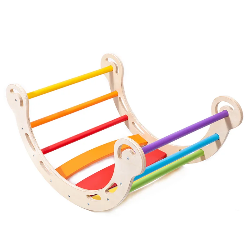 Wooden Kids Outdoor Pickler Triangle Set With Ramp and Arch Slide Equipment Backyard Playground for Children