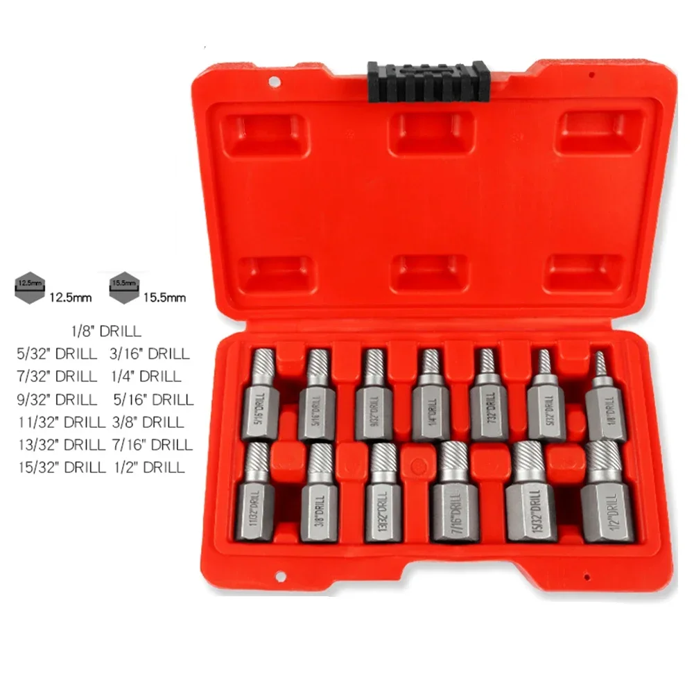 Juego de extractores de tornillos de 13 piezas para quitar pernos oxidados rotos, tornillos y tuercas que incluyen varios tamaños para una extracción rápida