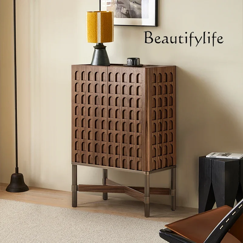 

living room furniture sets Retro art dining side cabinet high-grade walnut pure solid wood vertical cabinet light luxury high-en