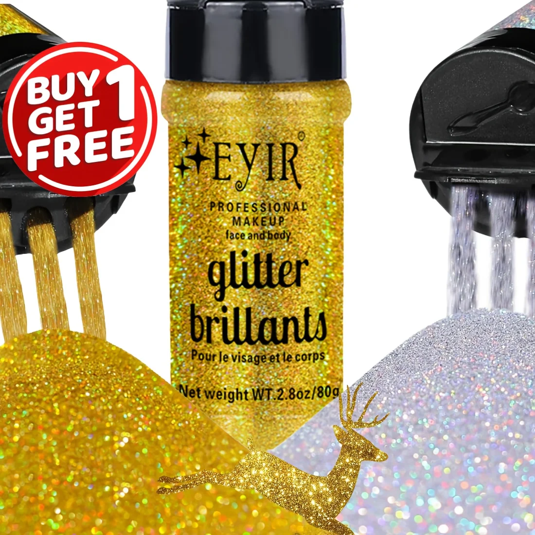 80g Fine Glitter Powder Silver Gold Shimmer Sequins Shake Bottle For Face Body Makeup Nail Art DIY Decoration
