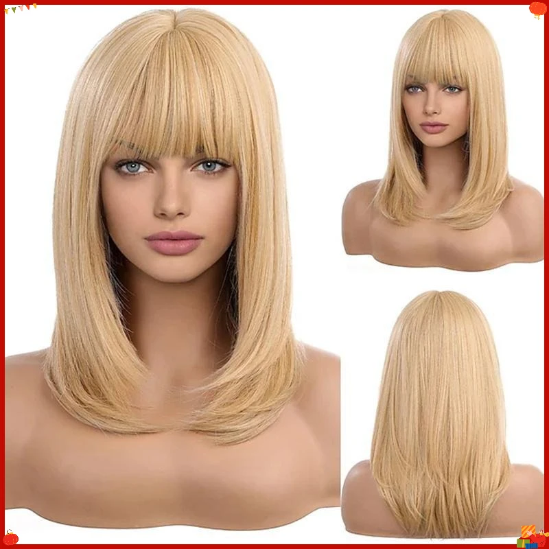 Synthetic Short Blonde Wig for Women Cosplay Party African Style Heat Resistant Fiber Hairpiece Costume Headwear