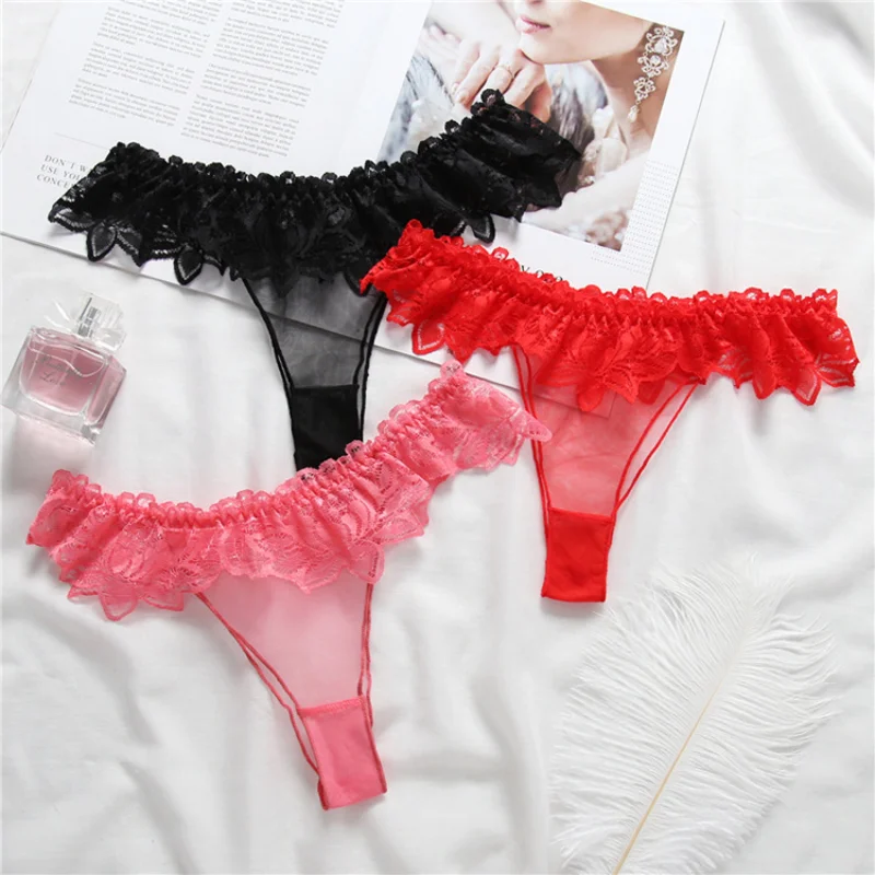 

Women's Underwear Transparent Mesh Lace Non-track Sexy Thong Low Waist Breathable Quick Dry Briefs Women Panties