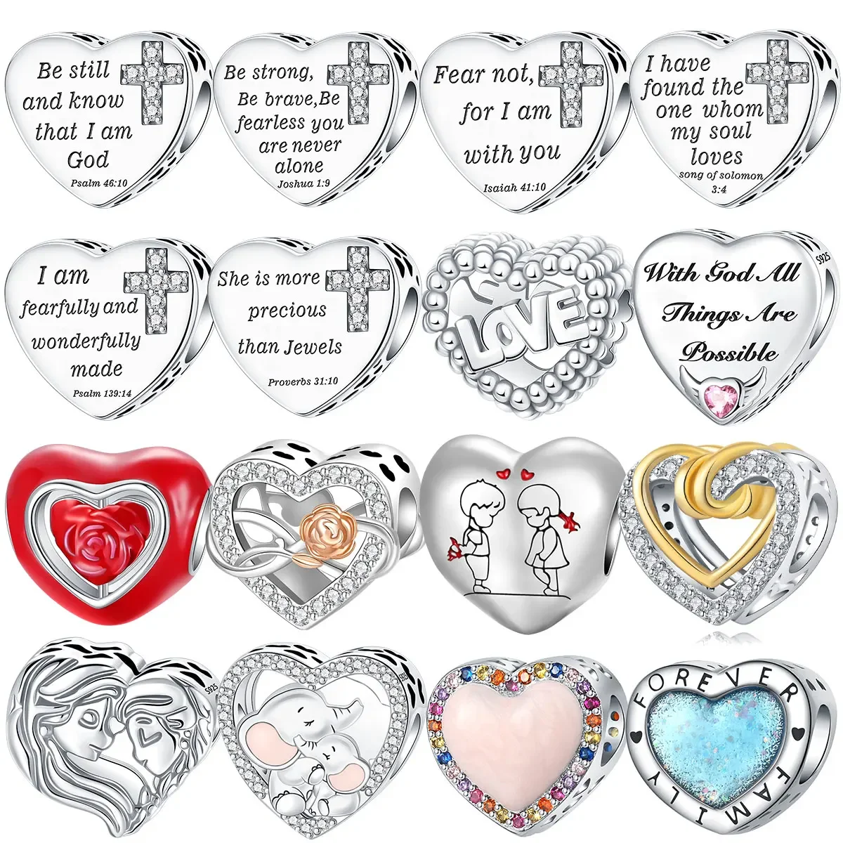 925Sterling silve Red Rose Size Elephant Cross Love Series Charm Fit 4mm aperture Bransoletka Charm Bead Naszyjnik Diy Biżuteria damska