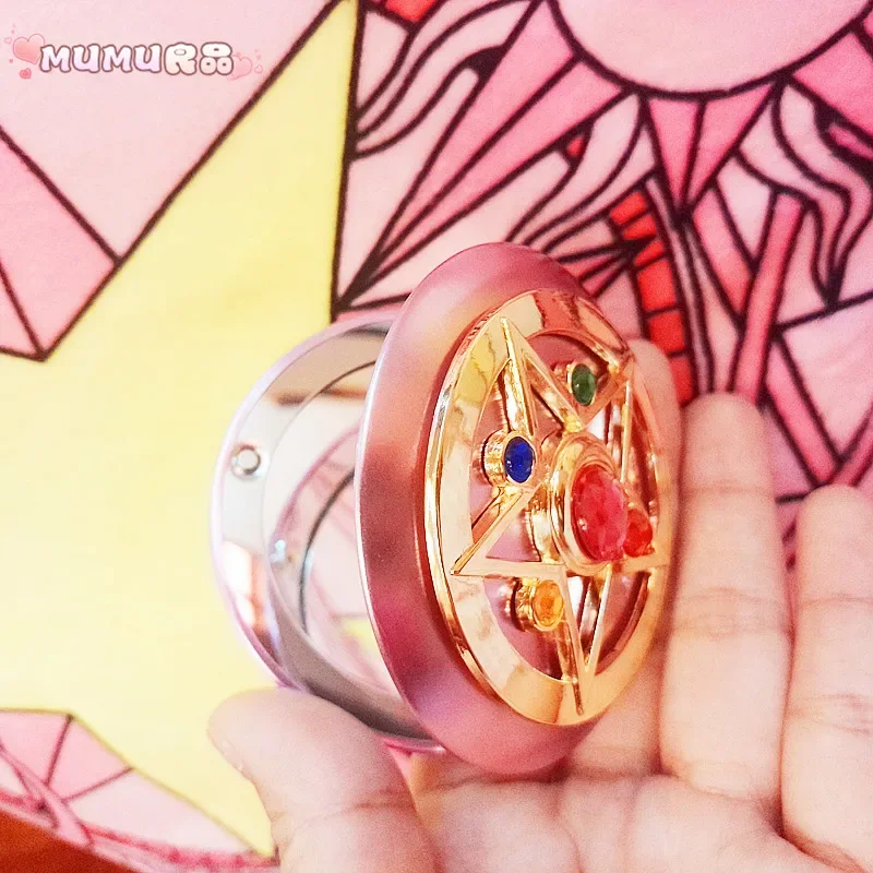 Anime  Sailor Moon Makeup Mirror Cute Figure Tsukino Usagi Magic Stick Crystal Folding Double Sided Mirror Girl Festival Gifts