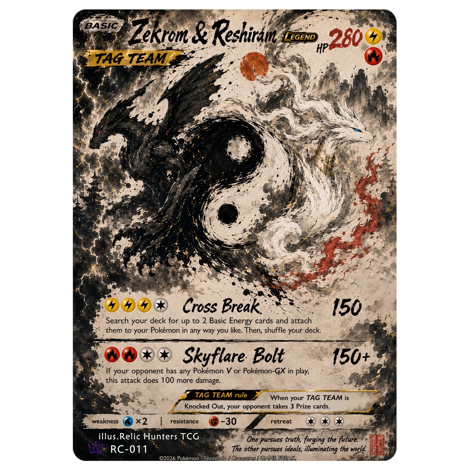 PKM Cards Ink Wash Style Zekrom/Reshiram/Charizard X/Giratina/Rayquaza/Zapdos Custom Cards Collection Pokemon Real Life Cards - view 4