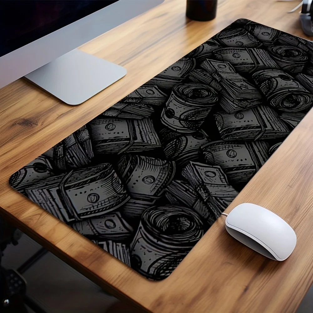 Money Mouse Pad Cool Dollar Large Desk Mat Desk Accessories With Stitched Edge Non-Slip Black And White Mousepad XL Rubber Base