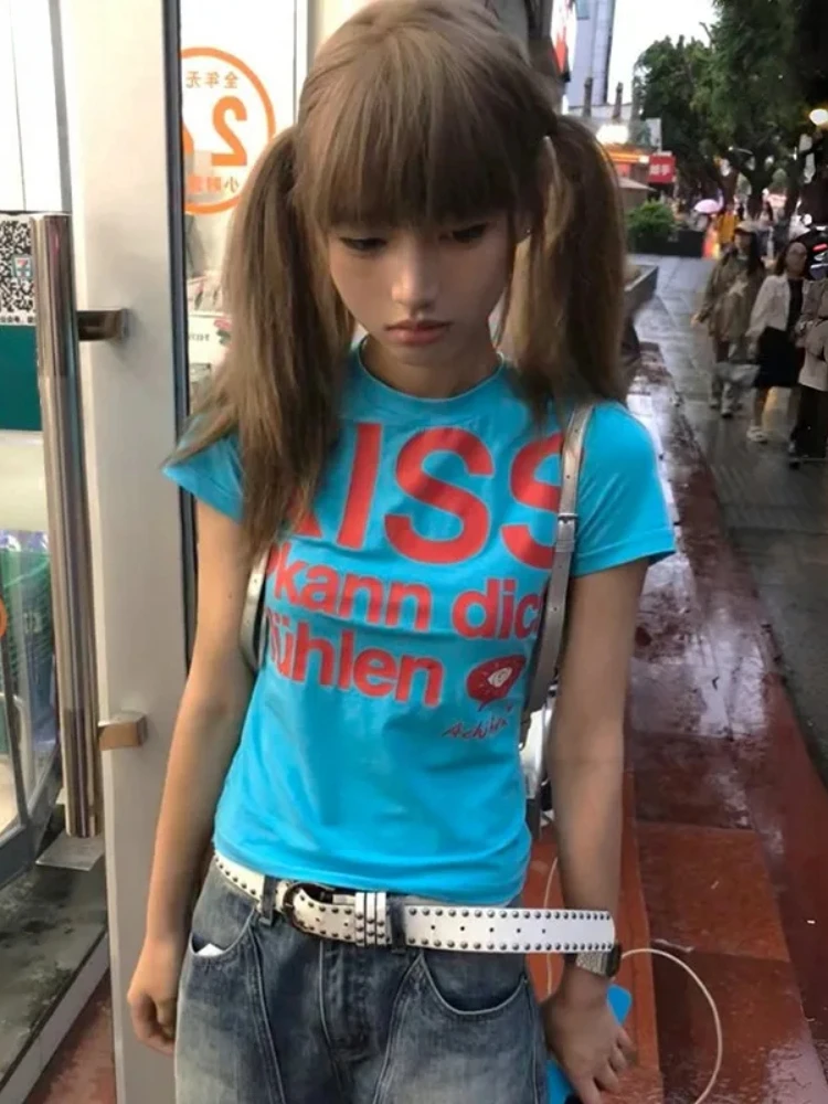 

Y2k Женская футболка с буквенным принтом Trashy 2000-х годов Укороченные топы и футболки Винтаж Harajuku с коротким рукавом 90-х Женский лето 2025 г.