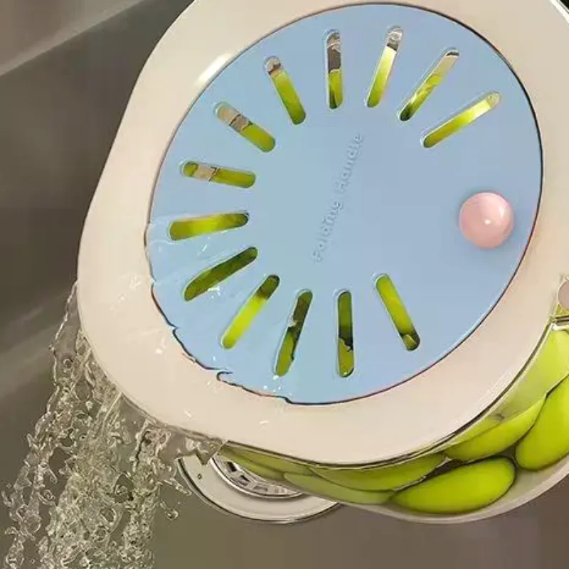 2-in-1 Double Layer Drain Basket Fruit Drainer Container With Foldable Handle Food Strainer Thickened Fruit Plate Easy To Clean