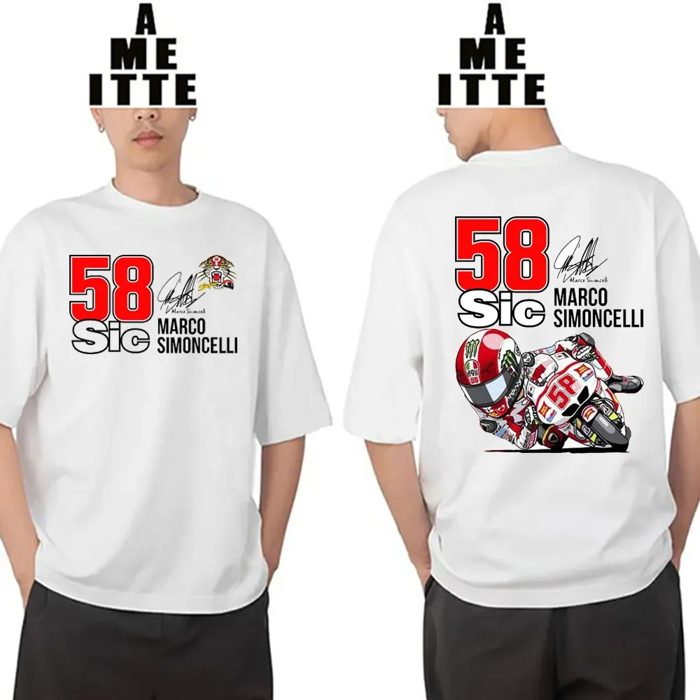 Legend Marco Simoncelli Tiger 58 GP Race T-Shirt Summer Men Short Sleeve Sport Hip Hop Boy Casual Tees Motorcycle Riding Tops