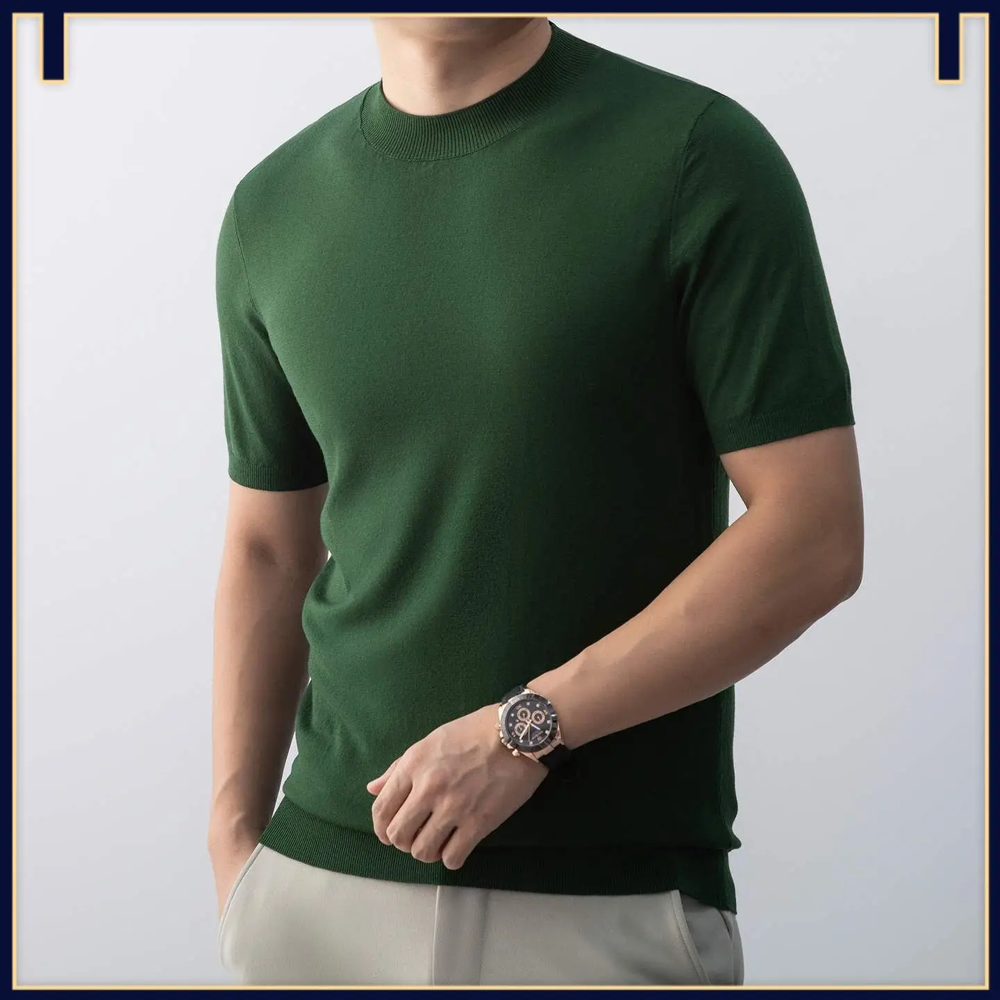 

High Elastici ort Sve Knitted Sweater round Ne Men's Casual Spor Tight Muscle Sle Versatile Autumn Winter Top