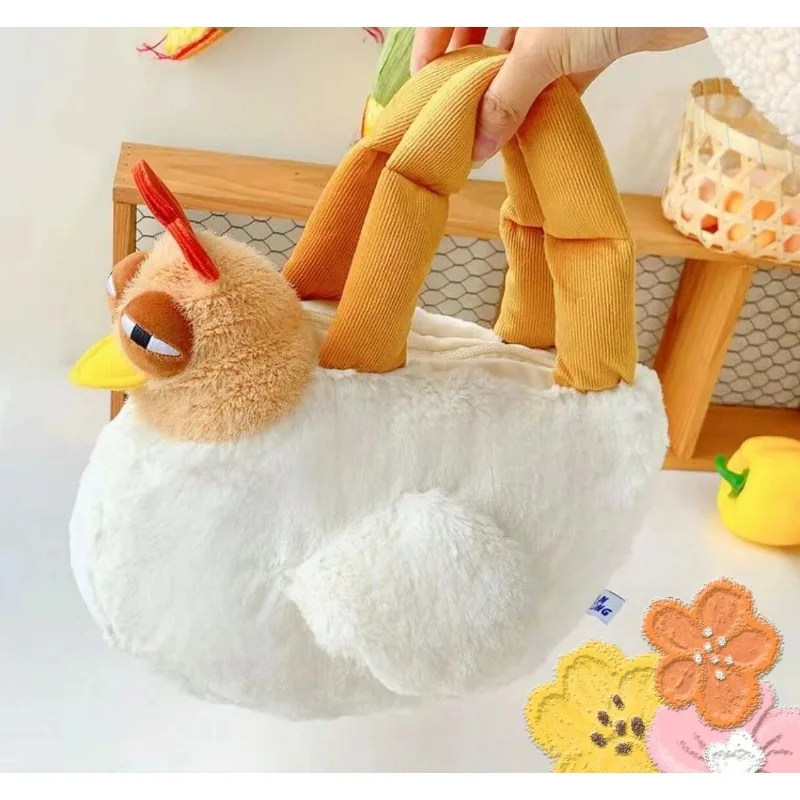 Fur Chicken Plush Bag Ugly Hen Shape Handbag Funny Kawaii Chicken Pendant Keychain Doll Satchel Purse for Women Birthday Gifts view 3