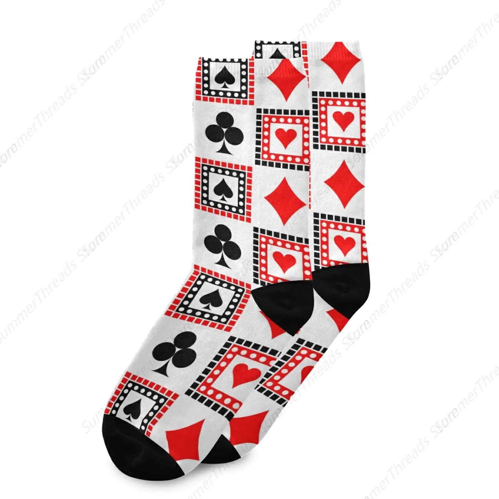 Playing Cards Bright Red, Black, White Symmetrical Geometric Unisex Long Casual Socks Athletic Crew Socks for Women Men