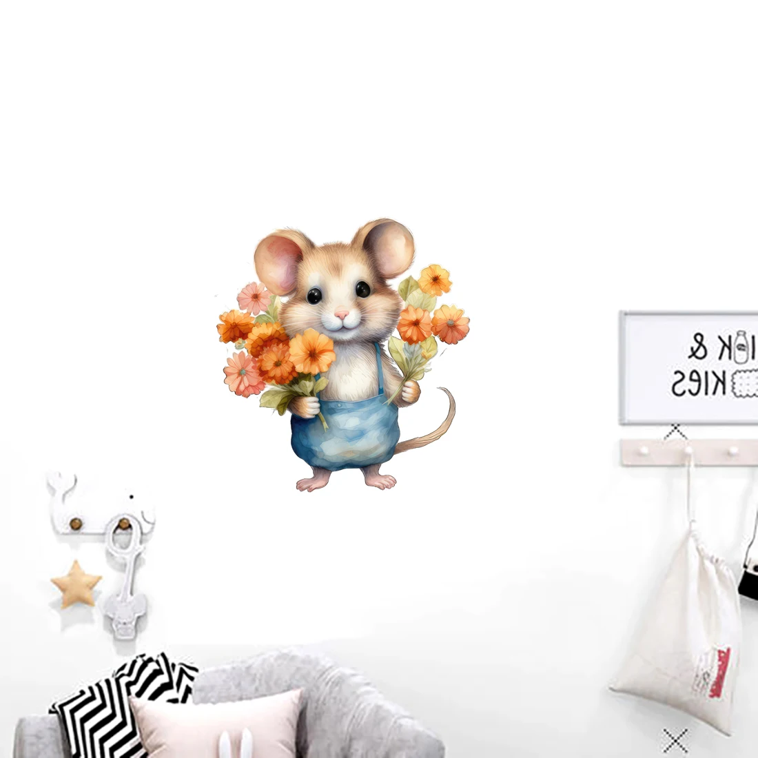 Three Ratels QB38 Watercolor cartoon mouse Pastoral style stickers for home decoration kid's bedroom