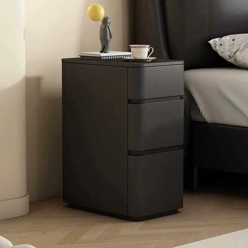 Cream wind bedside table simple modern solid wood leather sofa cabinet small ultra-narrow crevice mini storage cabinet edge few