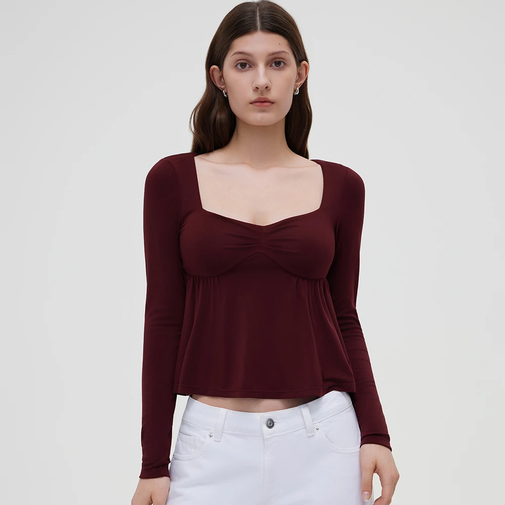 Damen Fairy Y2k Cottage T-Shirt Coquette Quadratischer Ausschnitt Langarm Babydoll Tees Herbst Frühling Vintage Kleidung Lässiger Pullover Top – Detail 9