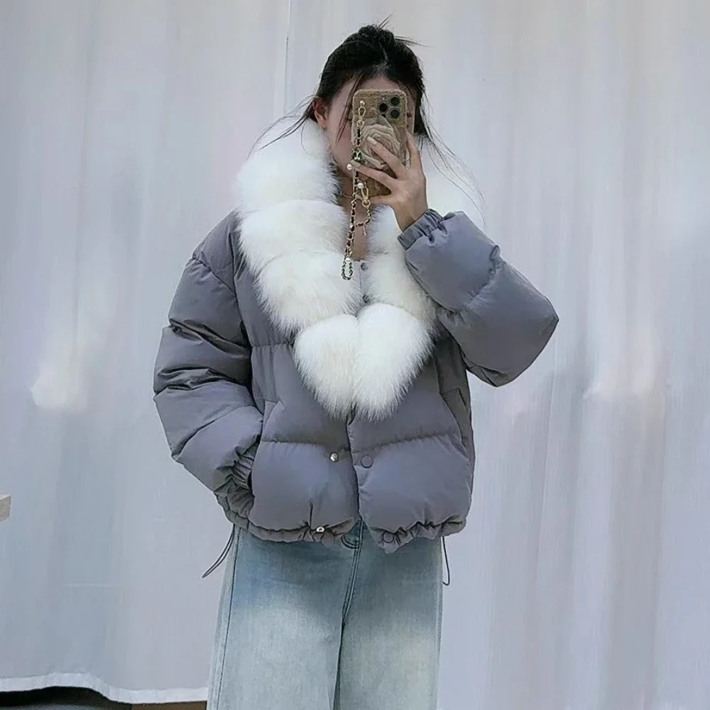 Echte Fuchs Pelz Jacke Weiße Gans Unten Mantel Warme Neue Dicke Frauen 2025, Herbst Winter Mode Echtpelz Unten Puffer Jacke weibliche