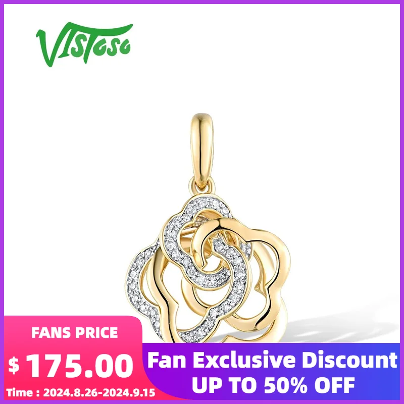 

VISTOSO Authentic 14K 585 Yellow Gold Pendant For Women Sparkling Diamonds Elegant Flower Wedding Engagement Gift Fine Jewelry