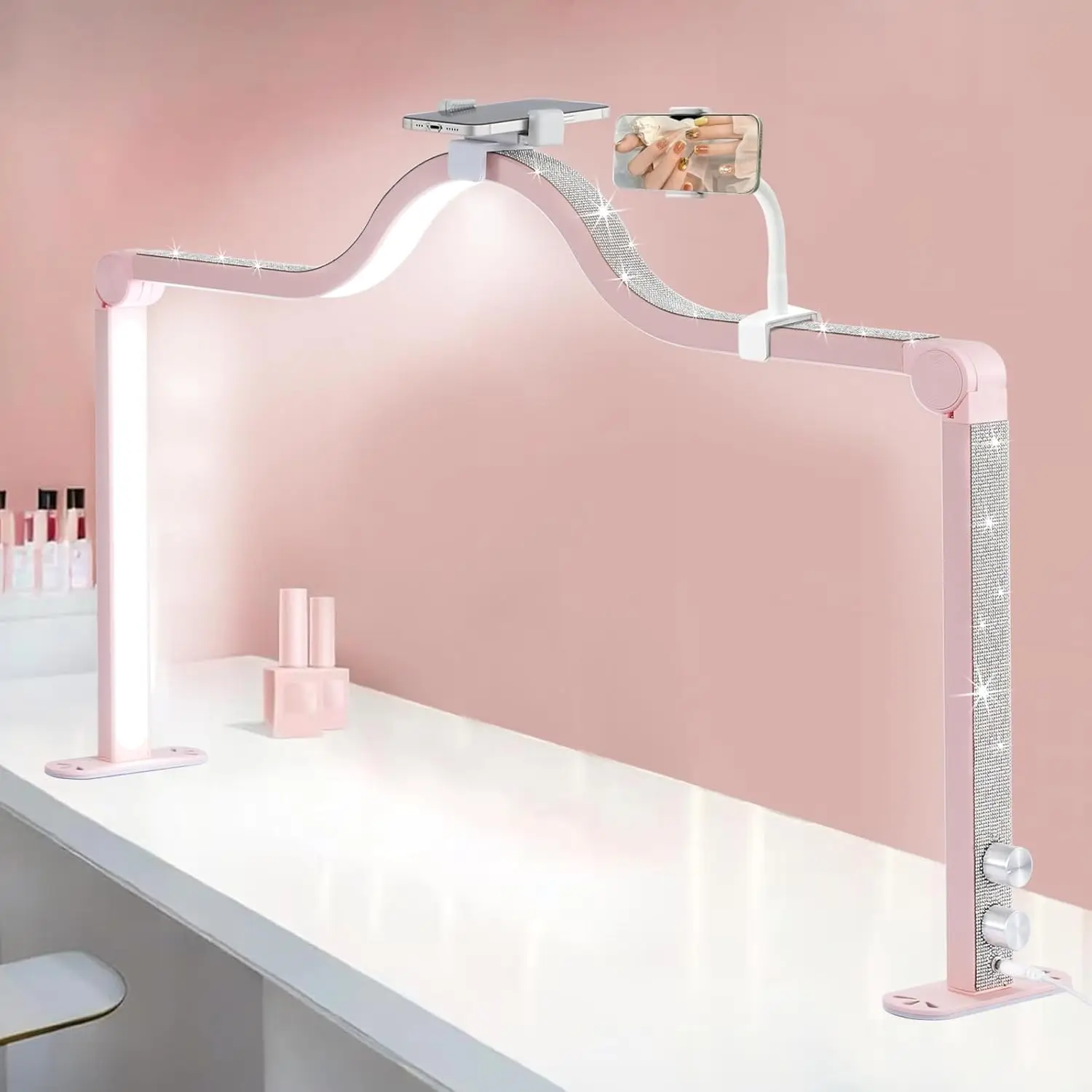 Foldable Nail Lamp with Phone Holder, 34in, 3 Modes 3000-6000K LED for Manicure, Lash, Tattoo, Eyebrows