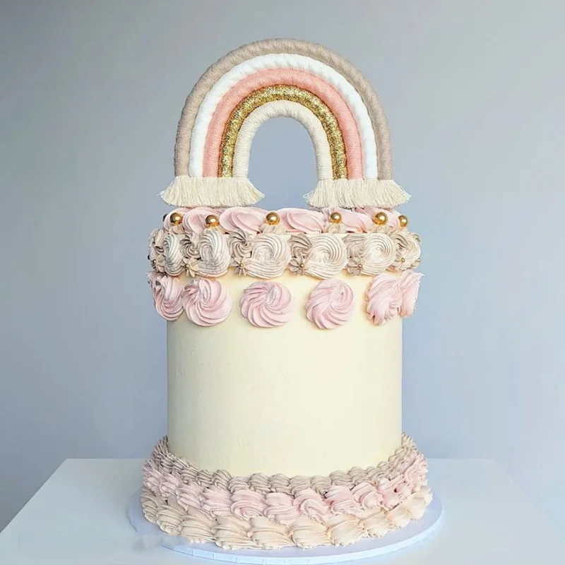 Rainbow Cake Topper Boho Rainbow Birthday Cake Decor Baby Shower Cake Decorations for Home Boho Wedding Girls Boys Party Supplie