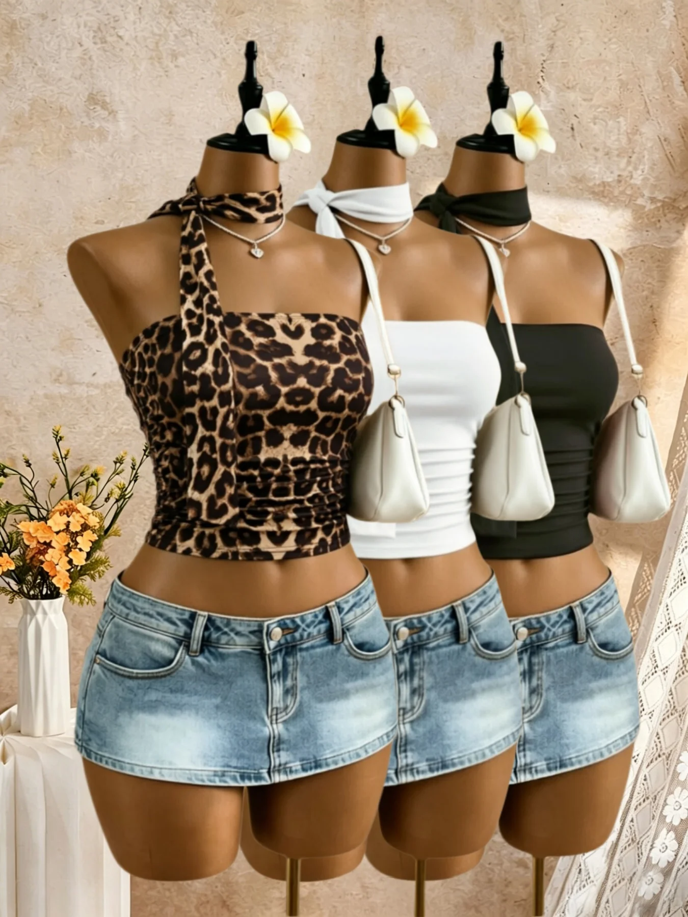 3 Pack Multi-color Women One Side Long Tie Halter Bandeau Top Side Ruched Slim Fit Cropped Sleeveless Cami Top 2026 Summer Elega