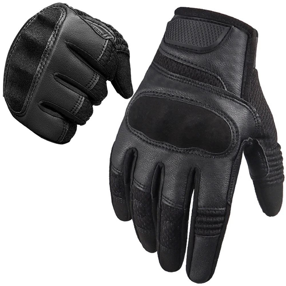 PU Leather Tactical Full Finger Gloves Sports Combat Outdoor Hunting Shooting Cycling Touch Screen Anti-Skid Protective Gear Men