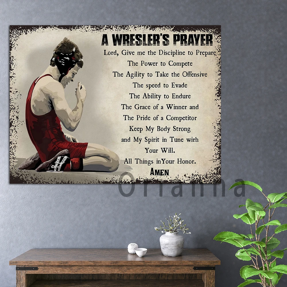 A Wrestler’S Prayer Horizontal Canvas Painting Poster, Wrestling Prayer Wall Art, Wrestler Quotes Wall Decor Print Gift