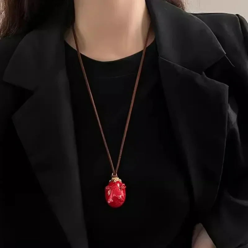 Imprinted Warrior Necklace Overlord Red Egg Pendant Sturdy Resin Necklace Wear Resistant Fashion Jewelry Cool Neck Decoration