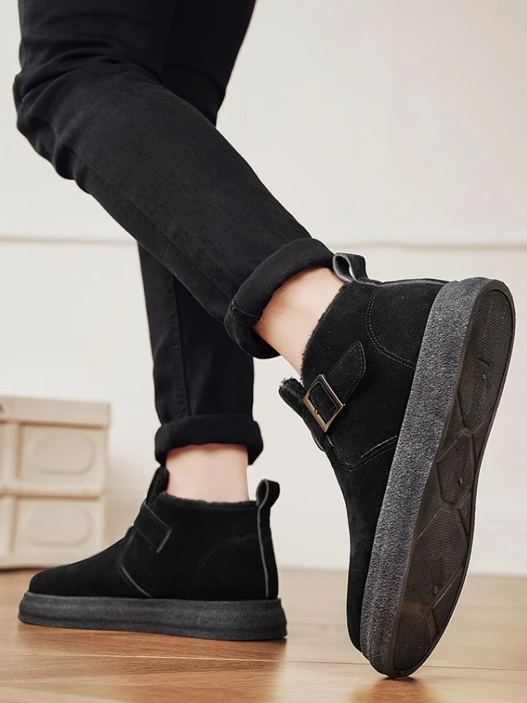 

Винтажные однотонные мужские зимние ботинки в корейском стиле с хлопковой подкладкой, зимние зимние ботинки с термоподкладкой на толстой подошве до середины икры, повседневные, морозостойкие