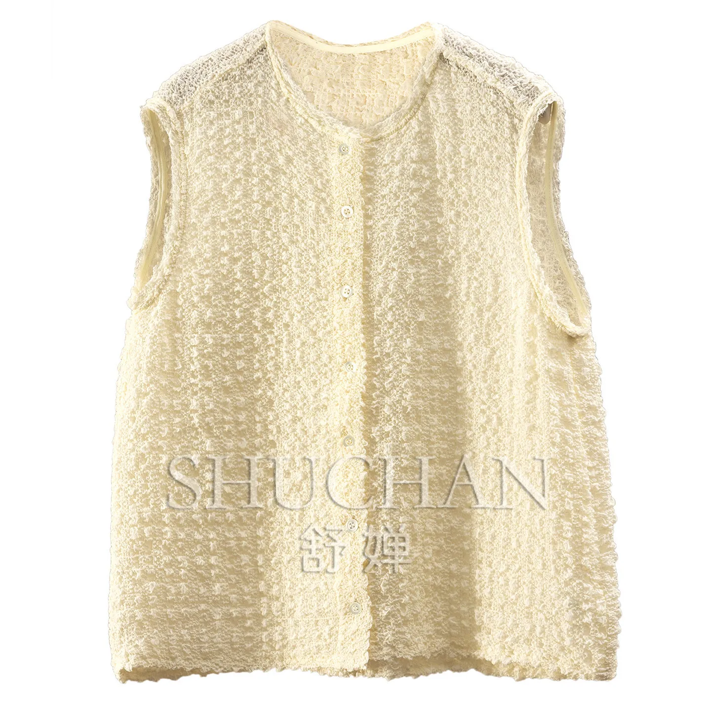 Light Luxury Tank Top Custom-woven 100% Natural Silk Bubble Crepe Crew Neck Vest Shirt 66L2