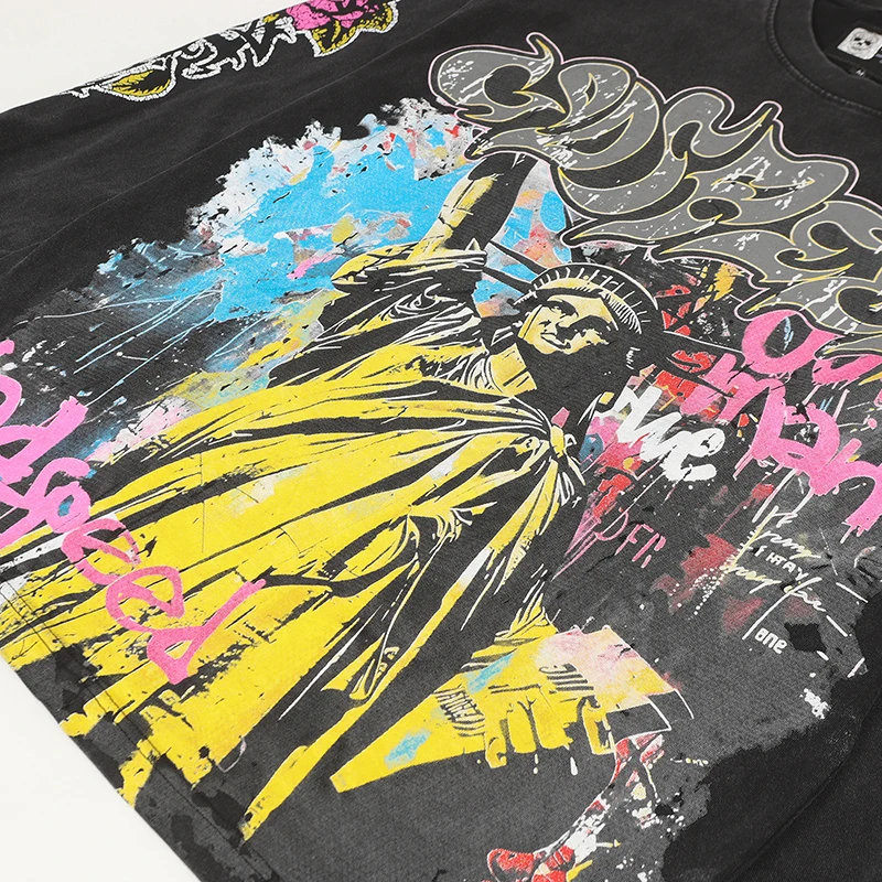 الأمريكية الشارع الشهير Godspeed طويلة الأكمام الرجال النساء الخريف تي شيرت تمثال الحرية طباعة 100% القطن فضفاض تي شيرت غير رسمي بلايز