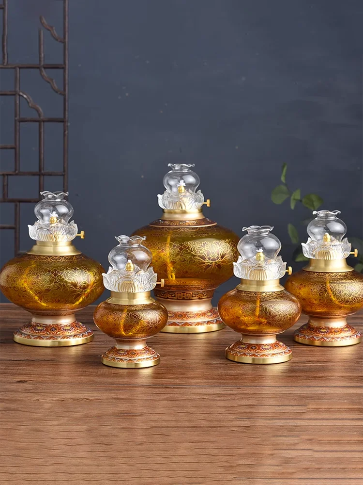 Pure Copper Oil Lamp Buddha Worship Lamp Holder Household Butter Lamp Buddha Front Lantern