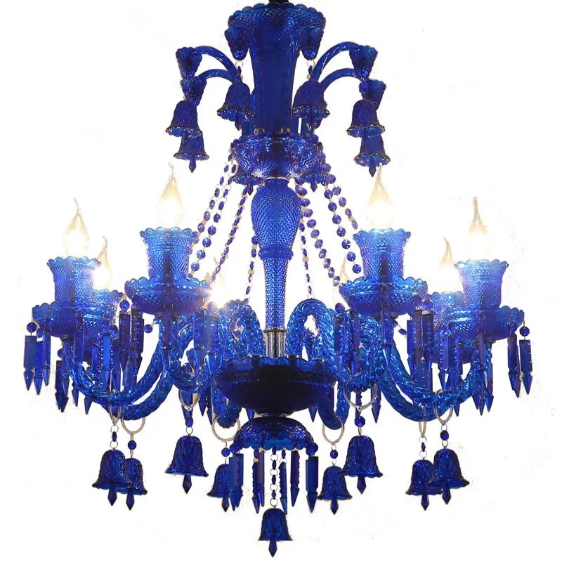European Blue Crystal Chandelier Creative Diffuse Light Fixture for Hotel KTV Cafe Clothing Store Decor