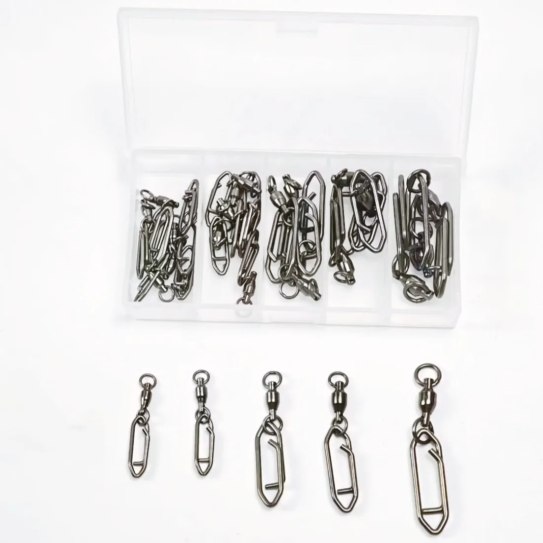 29pcs/box Fishing Swivels Snaps Set High Strength Rust-proof Assorted Sizes Saltwater Fishing Tackle with Storage Box