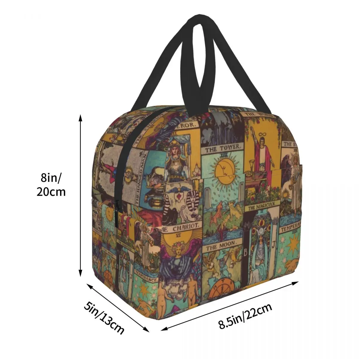 The Major Arcana Of Tarot Vintage Patchwork Thermal Insulated Lunch Bag Women Occult Witch Spiritual Portable Tote Food Box