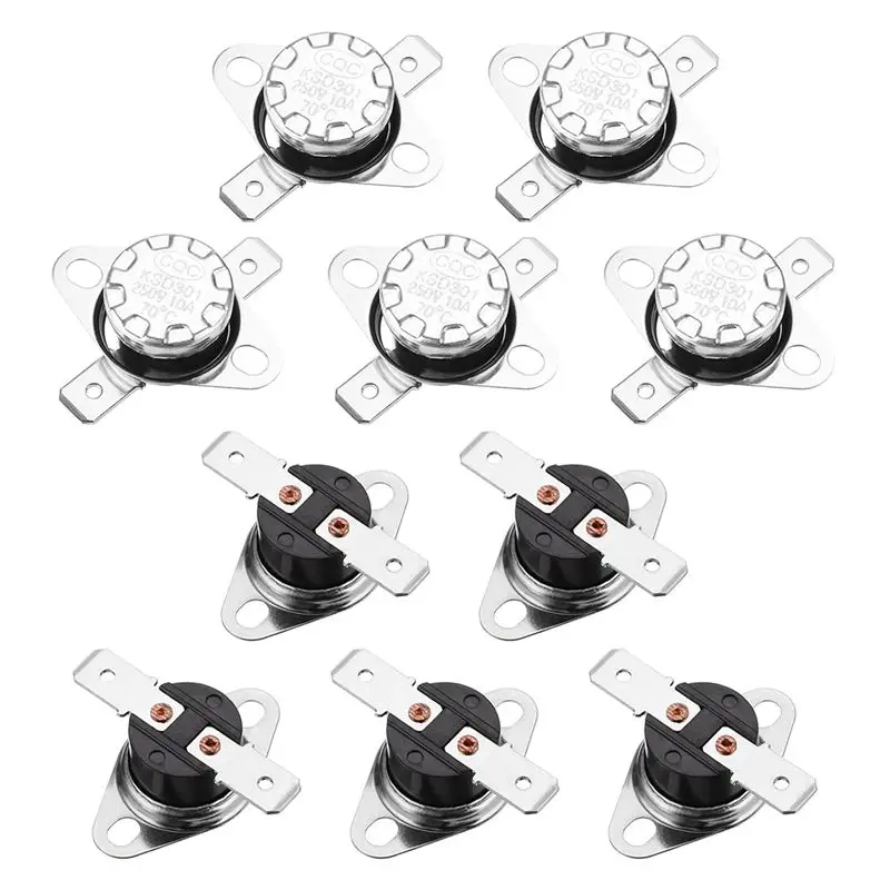 【NEW A39M】 10Pcs KSD301 Thermostat Switch 70° C/158° F 10A Normally Closed N. C Adjust Snap Disc Temperature Sensor For Microwav