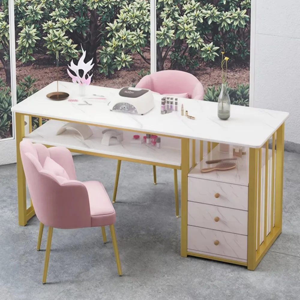 Modern Iron Luxury Manicure Salon Table Chair Set Simple Economical Commercial Single Double